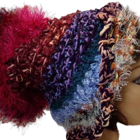 Slouchy Bohemian crocheted handmade OOAK multi colorful fibers - Picture 3 of 7